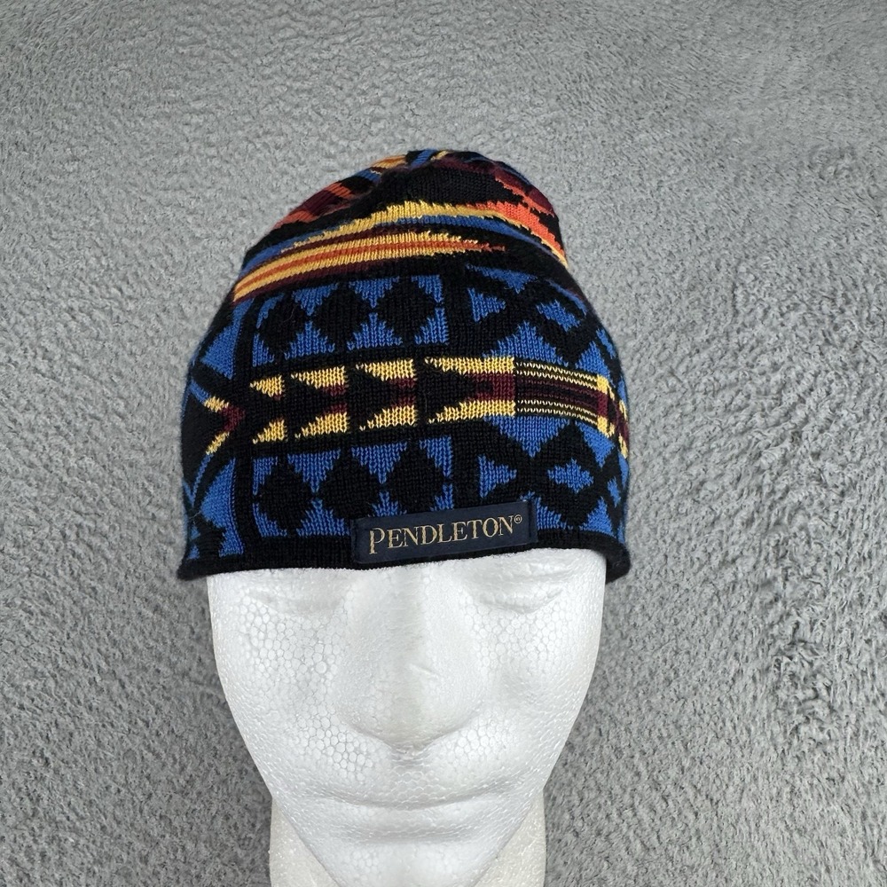 Pendleton Men's Beanie Hat Navy /Gray Geometric Print Woodland Winter 100% Wool